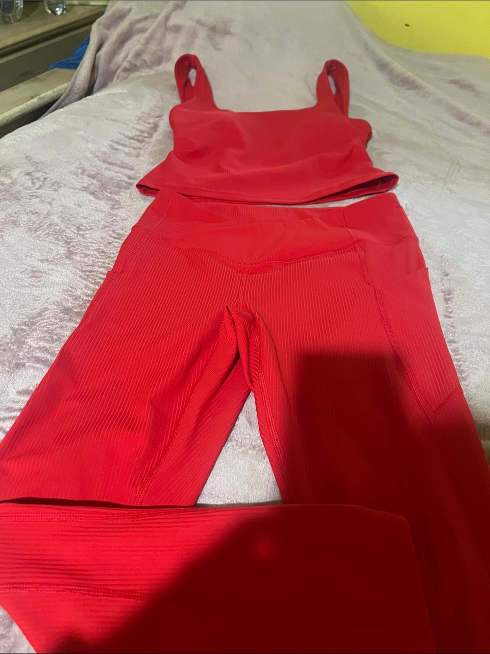 Fabletic’s Red Women's Ribbed Active Set - Picture 1 of 11